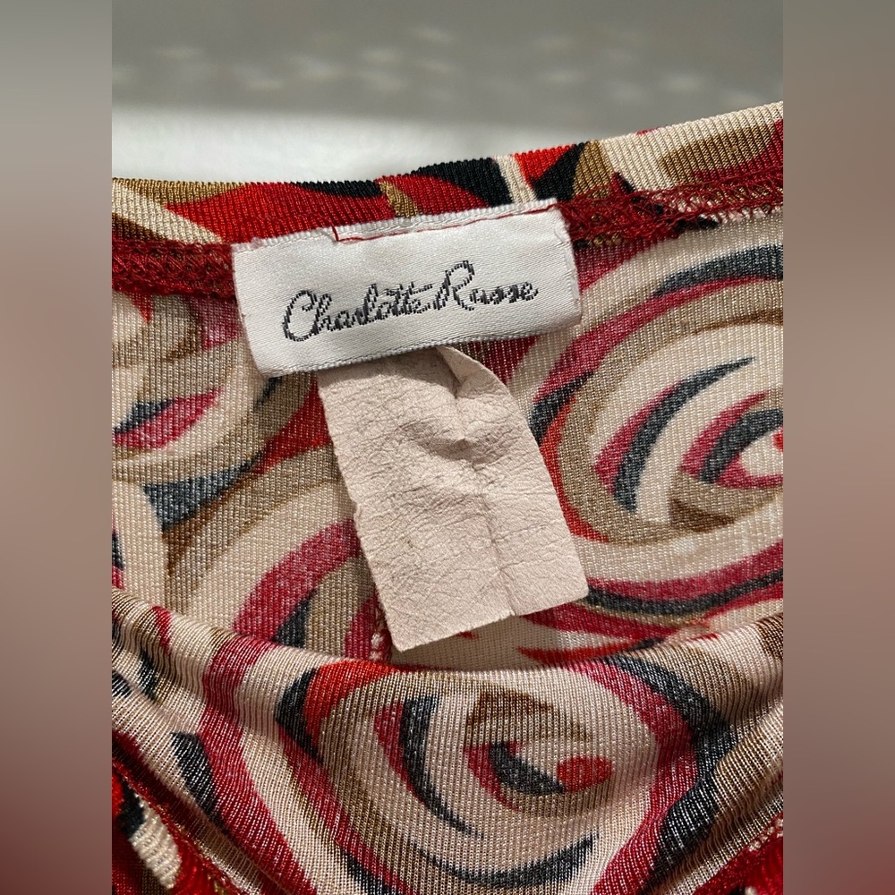 VTG 90s Y2K Charlotte Russe Mid-Length Red & Tan Swirl Patterned Skirt - M - Picture 10 of 13